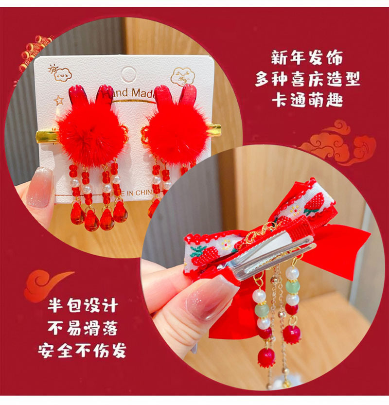 新年款红色古风流苏发夹儿童汉服发卡头饰女童复古蝴蝶结发夹发饰详情24