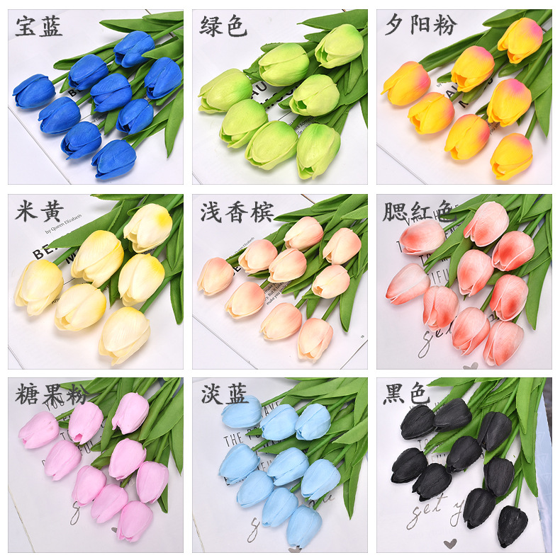 Mini pu tulip artificial flowers, fake flowers, wedding party home decoration flowers, cross-border foreign trade flower manufacturer wholesale pic 5