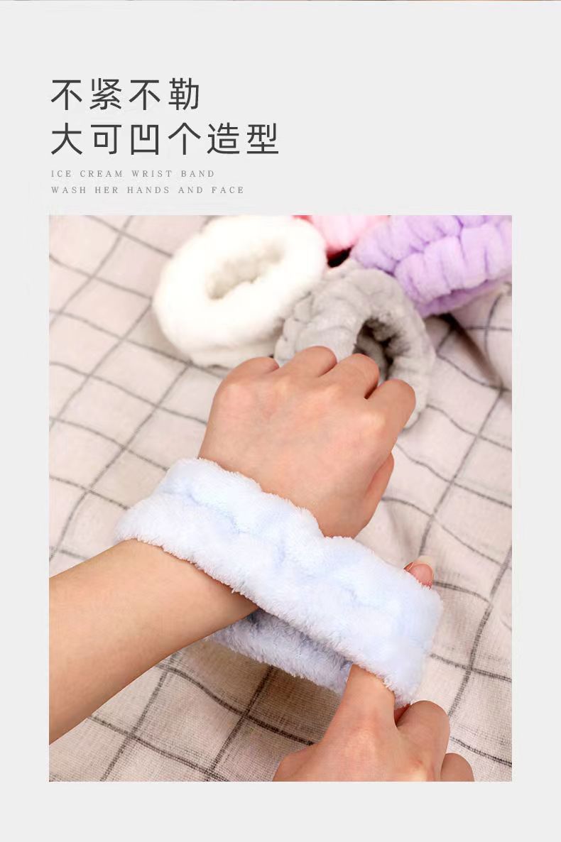 洗脸手腕带防溅水洗漱袖口防湿神器吸汗袖擦汗运动发带毛绒发圈详情17
