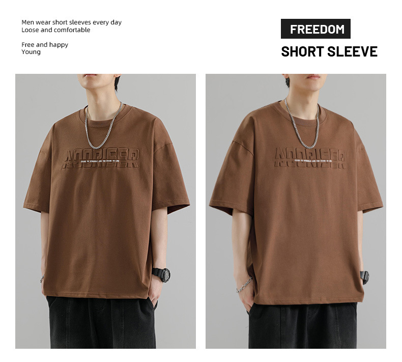 【 Pure Cotton 】 Steel stamp letter short-sleeved T-shirt for men, round neck, loose, casual and versatile, trendy 2024 Summer new short T-shirt pic 23