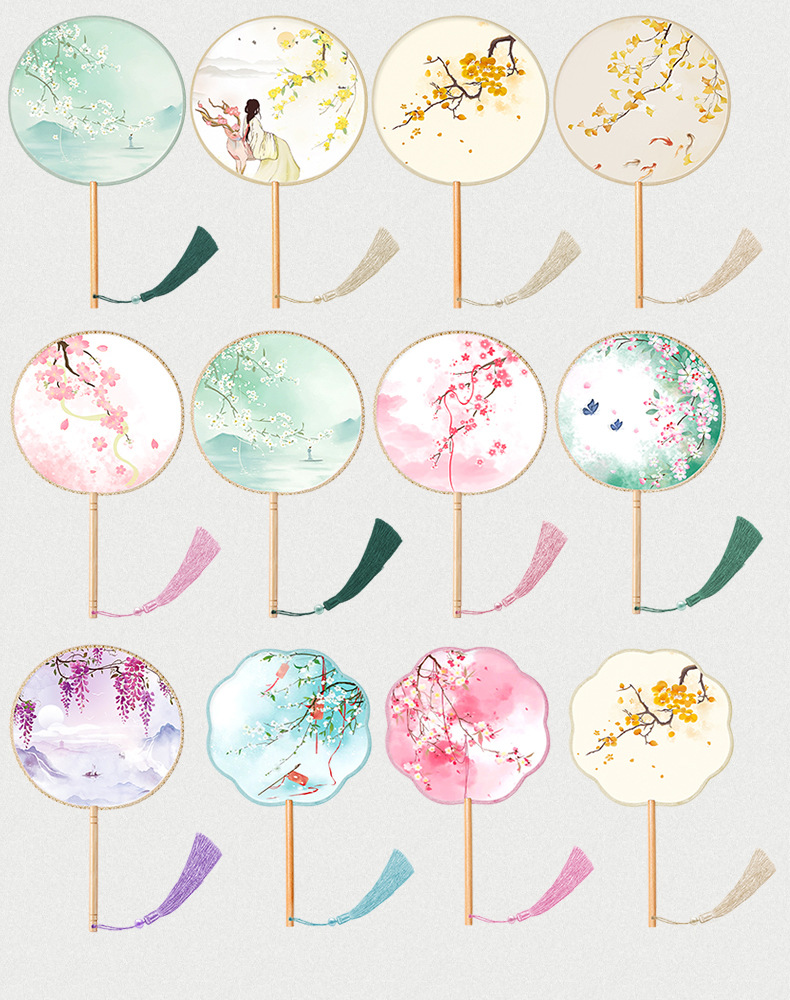 半透明长柄团扇古风扇子丝质舞蹈扇女中国风汉服旗袍古装小圆扇详情13