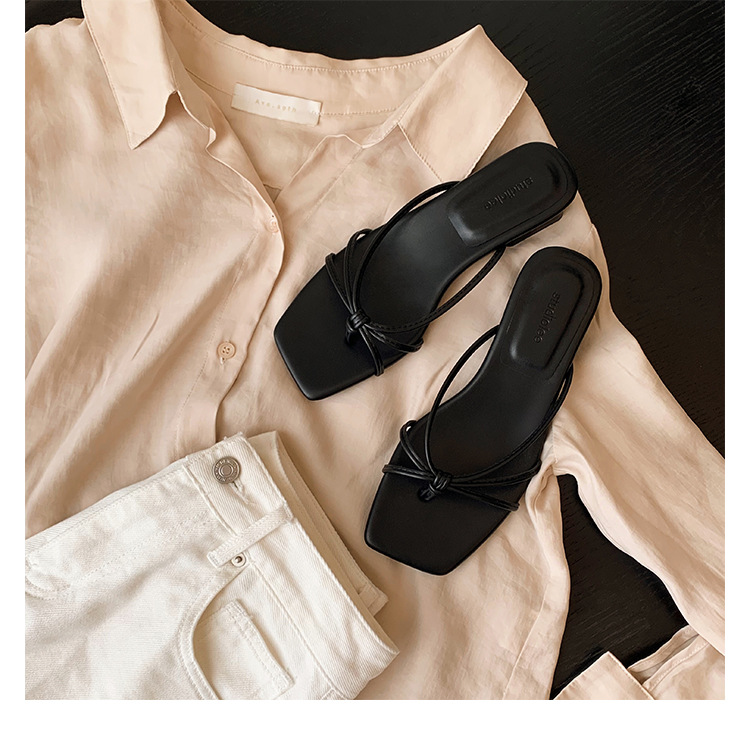 羊皮版葡萄妈同款法式方头高跟鞋细带粗跟平底拖鞋女夏季扭结凉拖详情47