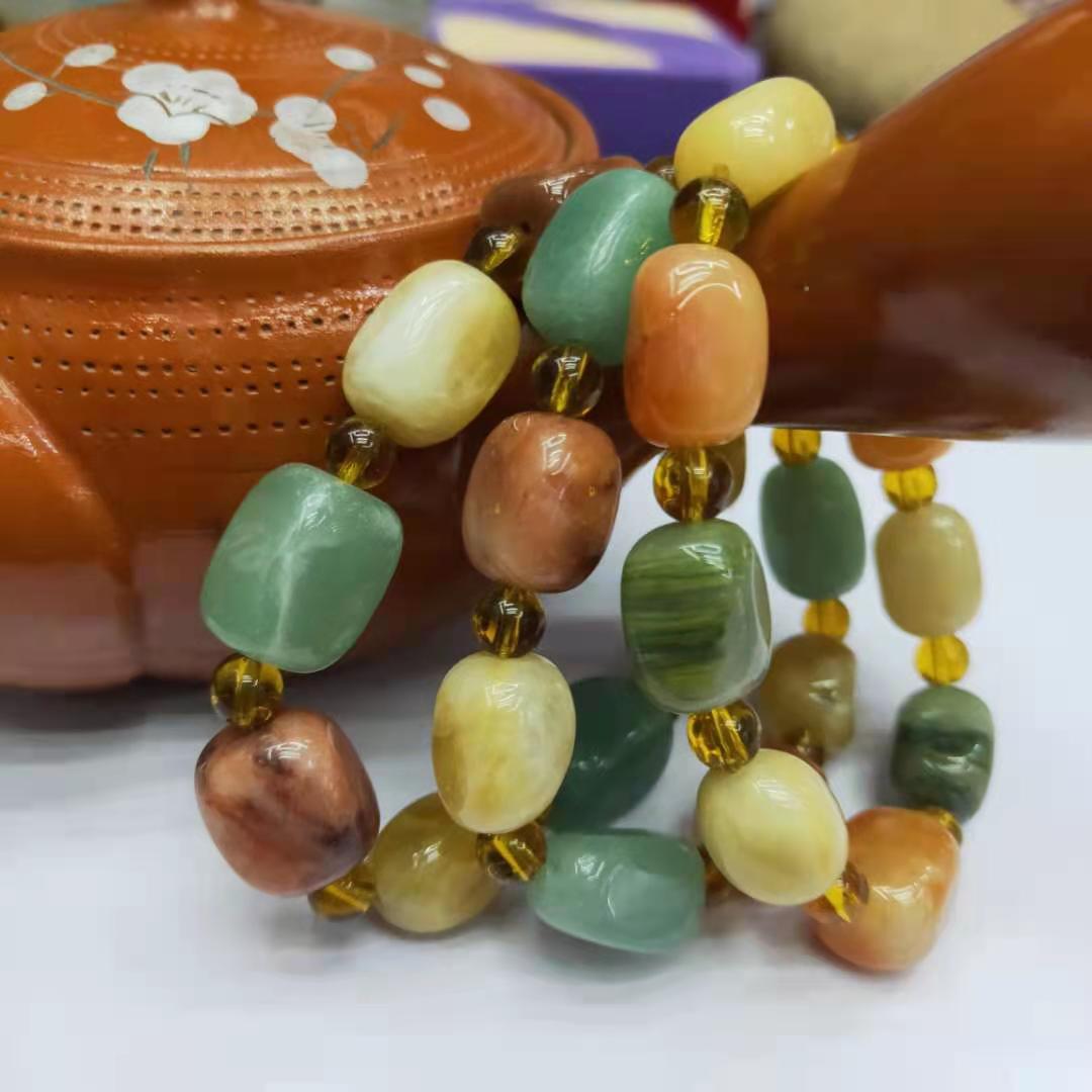Jewelry and accessories, Xinjiang golden thread jade square irregular combination bracelet, Buddhist prayer beads, jade bracelet diy factory wholesale pic 1