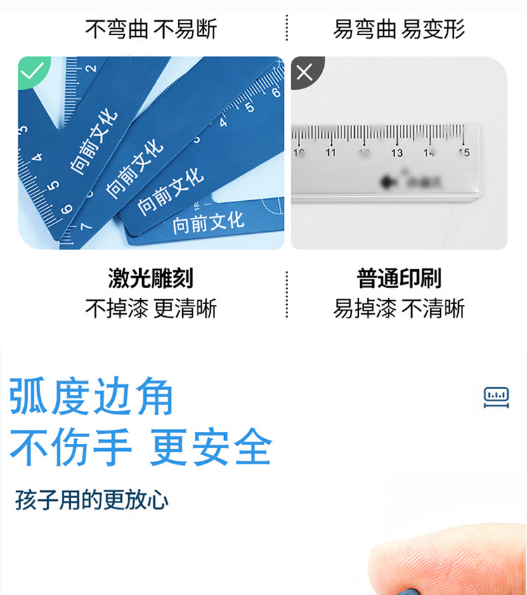 Wholesale of rulers, aluminum alloy set rulers, four-piece set rulers for examination and drawing, laser-engraved rulers, metal rulers, set squares pic 34