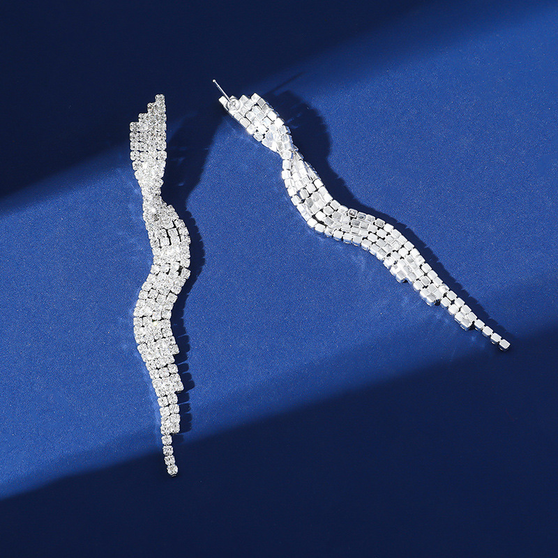 欧美夸张长耳环韩版气质满钻耳环水钻流苏夜店耳饰礼服宴会耳饰品详情30