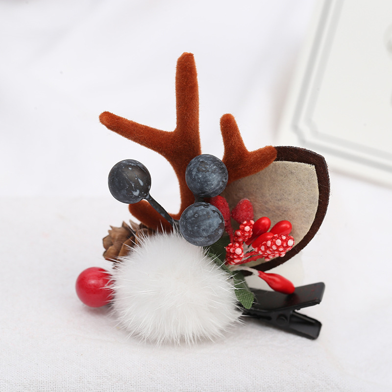 New Christmas style deer antler hairpins, simulated deer ears, berries, pinecones, elk headwear, adult and children duckbill clips pic 10