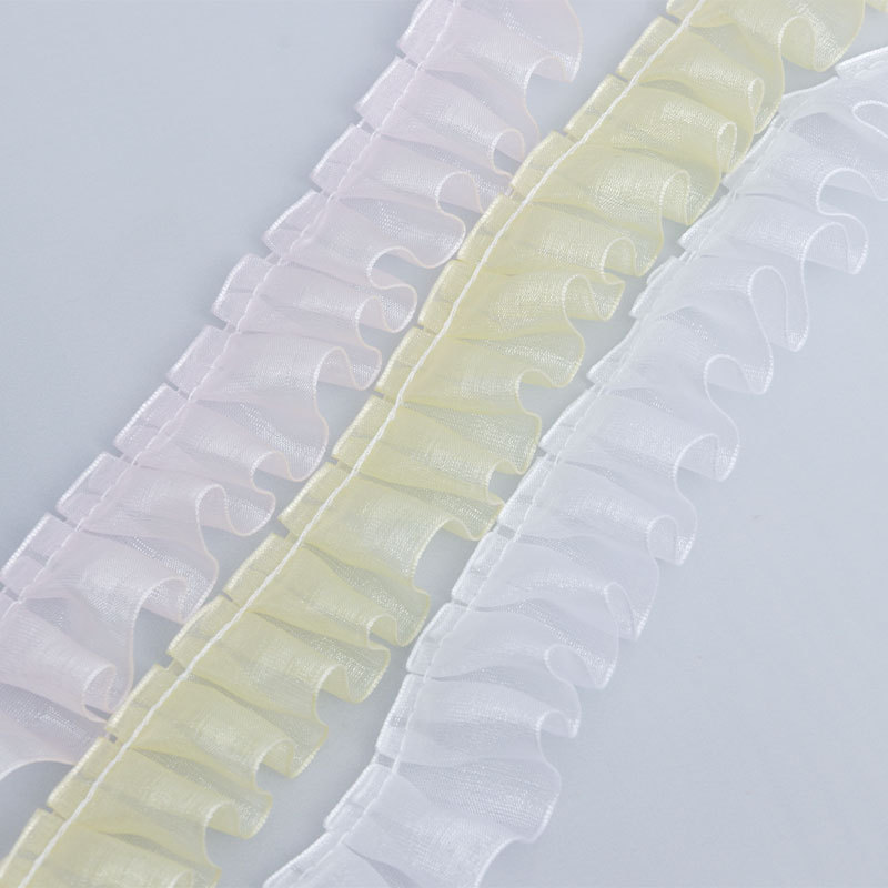 2.5cm transparent pleated chiffon lace trim, handmade DIY skirt hem, dress accessory and trim wholesale pic 1