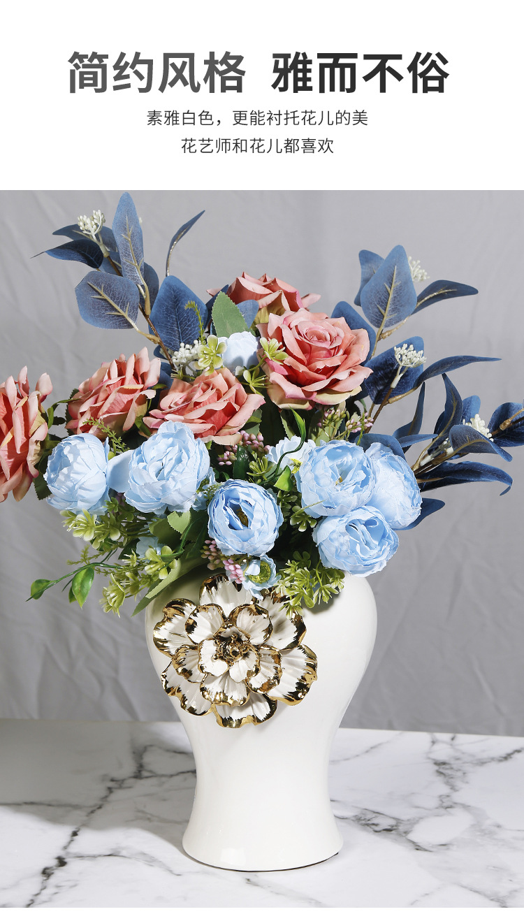 New ceramic electroplated decal golden general jar, European-style flower arrangement vase, handicraft display item, decorative storage jar pic 1