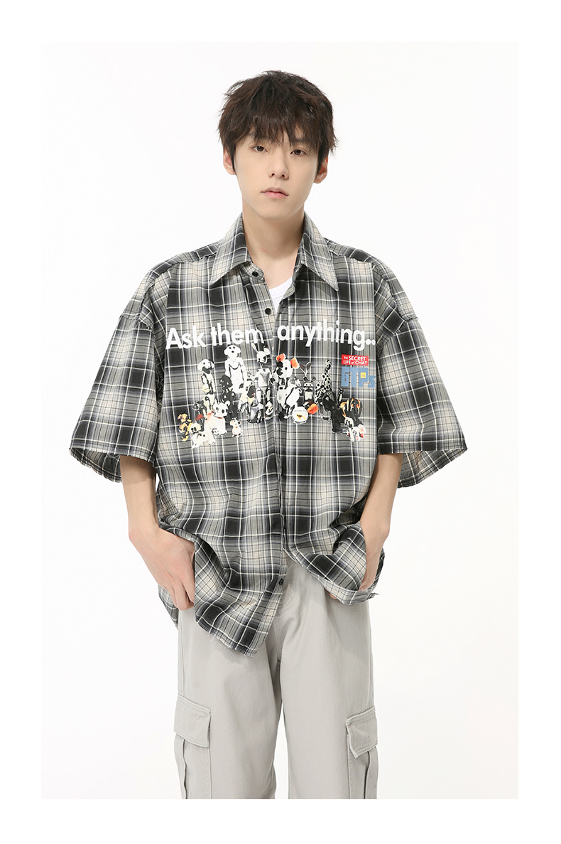 MTLCLOTHES男装|2024夏款新品 小众趣味复古卡通印花格子衬衫休闲详情15