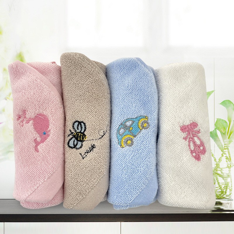 Wholesale pure cotton embroidered square towels 30*30, small square towels for hand and face drying in kindergarten early education class, saliva wipes printed with logo pic 10