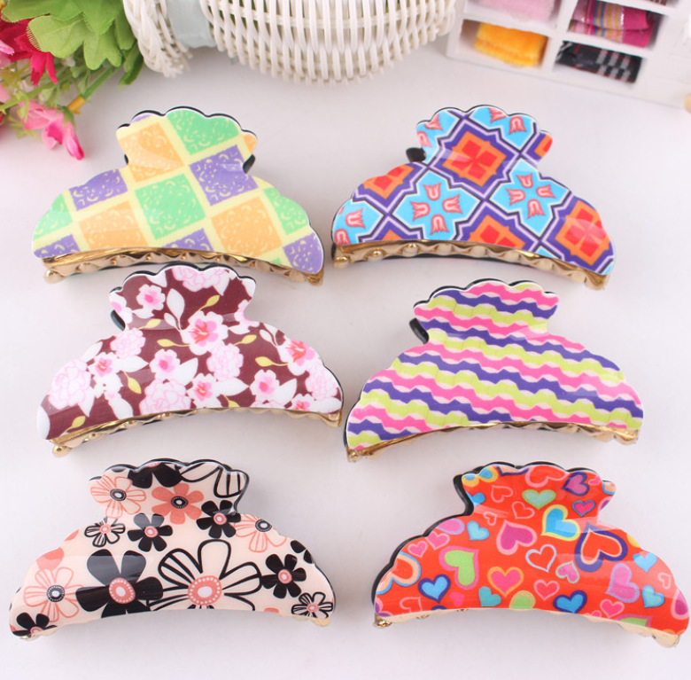 Large Korean floral acrylic hair clips pic 3