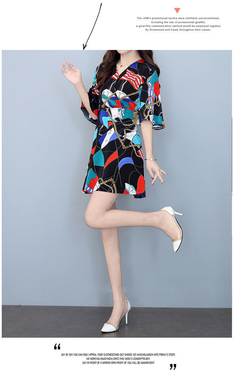 夏季套装女式潮流时尚连衣裙短裤两件套碎花雪纺显瘦遮肉薄款套装详情22