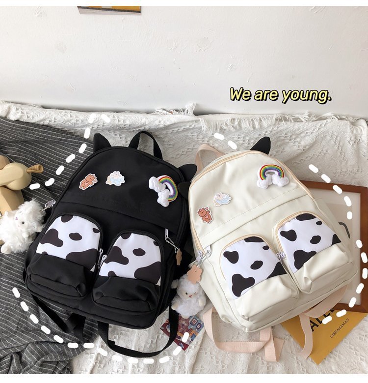 Japanese-style ins campus school style, fresh and cute, cute cow with earbuds, soft girl schoolbag, funny student backpack pic 29