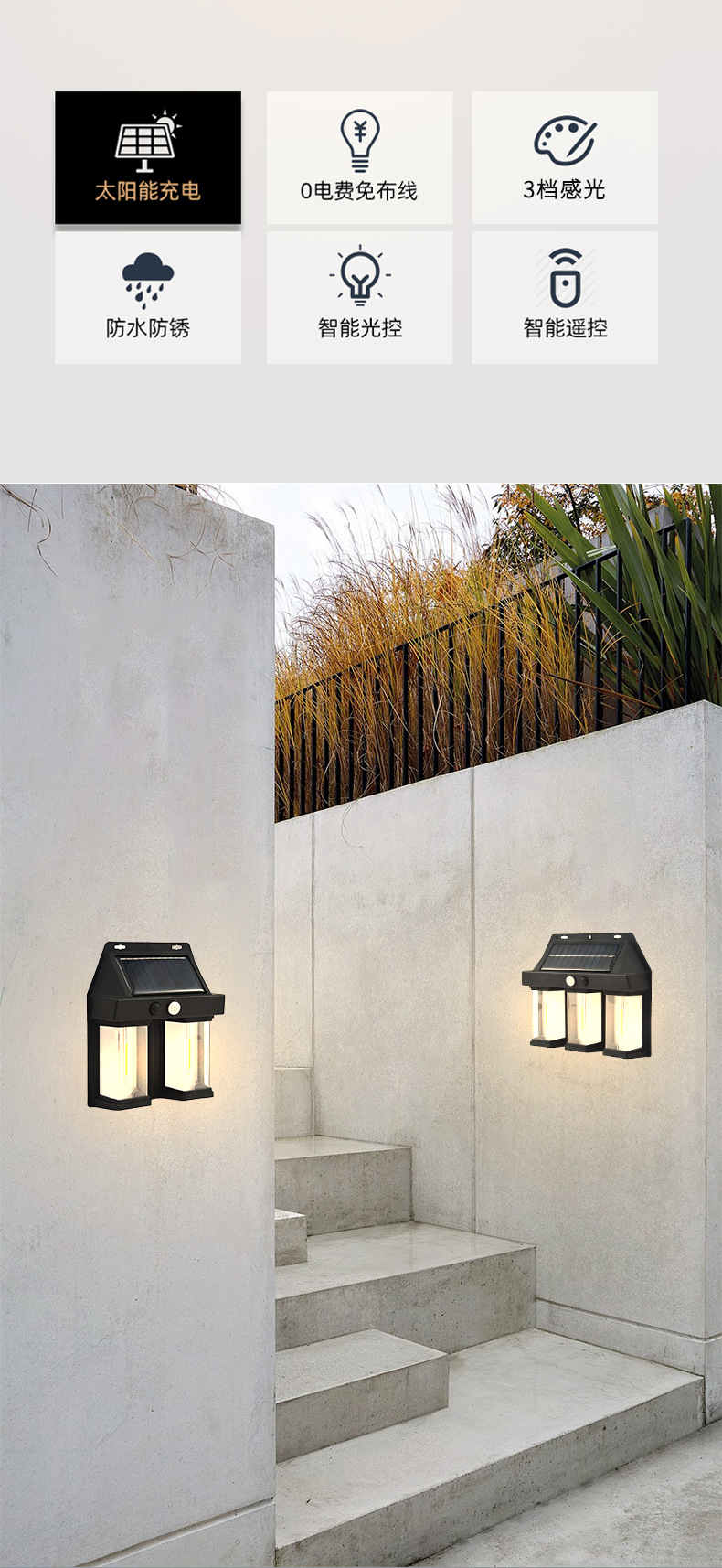 New outdoor solar wall lamps, outdoor waterproof tungsten filament lamps, sensor garden lamps, garden villa night lights for illumination pic 2