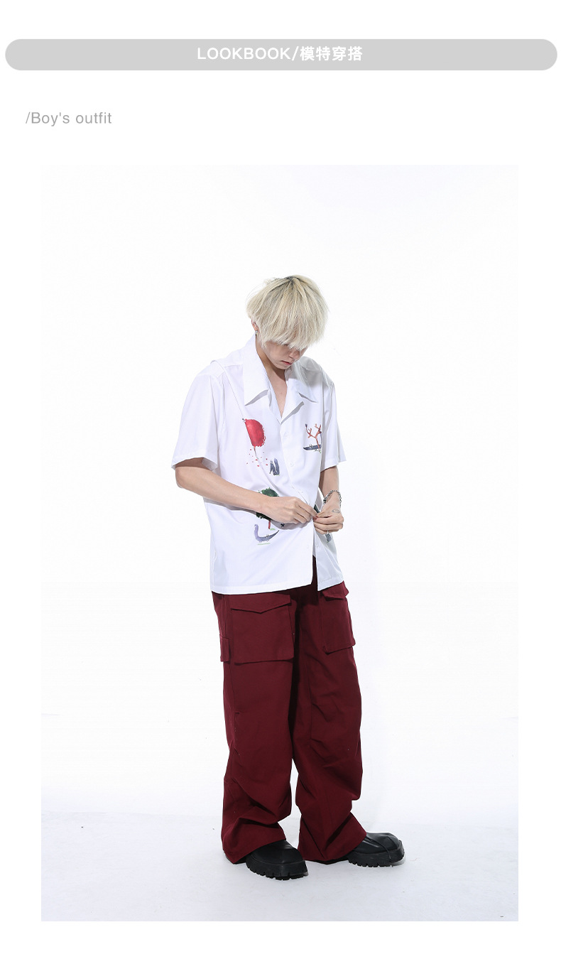 MTLCLOTHES男装|2024春款新品 韩版ootd卡通印花翻领短袖休闲衬衫详情7