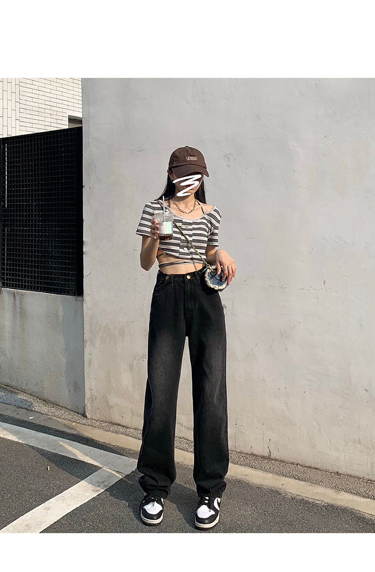 牛仔裤女2023新款春秋扣子潮ins垂感高腰小个子直筒宽松阔腿裤详情7
