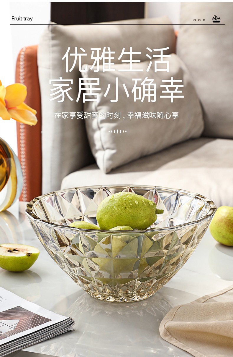 Glass fruit plate, living room home coffee table, fruit basket, creative light luxury style, simple candy and dry snack plate and basin decoration pic 4