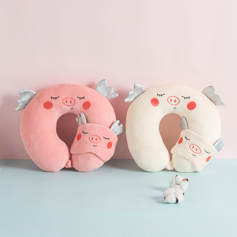 Factory direct sales of pig cartoon U-shaped pillows, business travel treasure pillows, eye mask pillows, travel neck pillows, travel pillow gifts pic 2