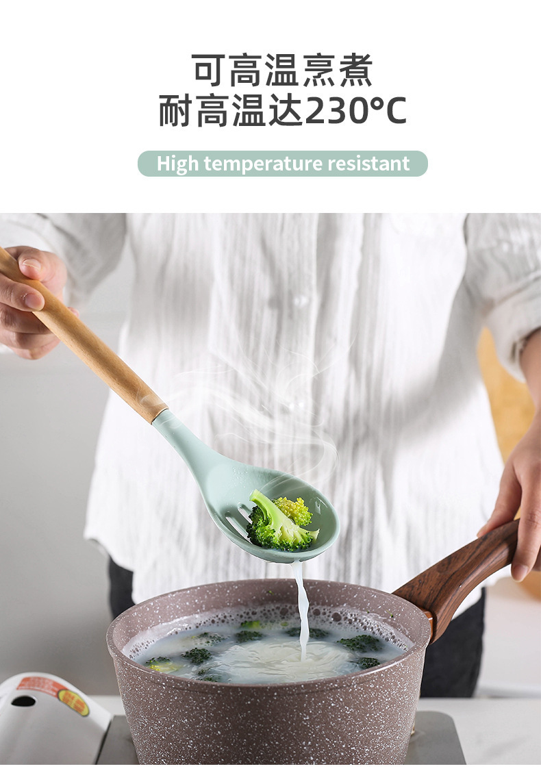 【 Cross-border 】 12-piece silicone kitchen cooking set, non-stick pan spatula and spoon storage, 11-piece silicone large bucket pic 7