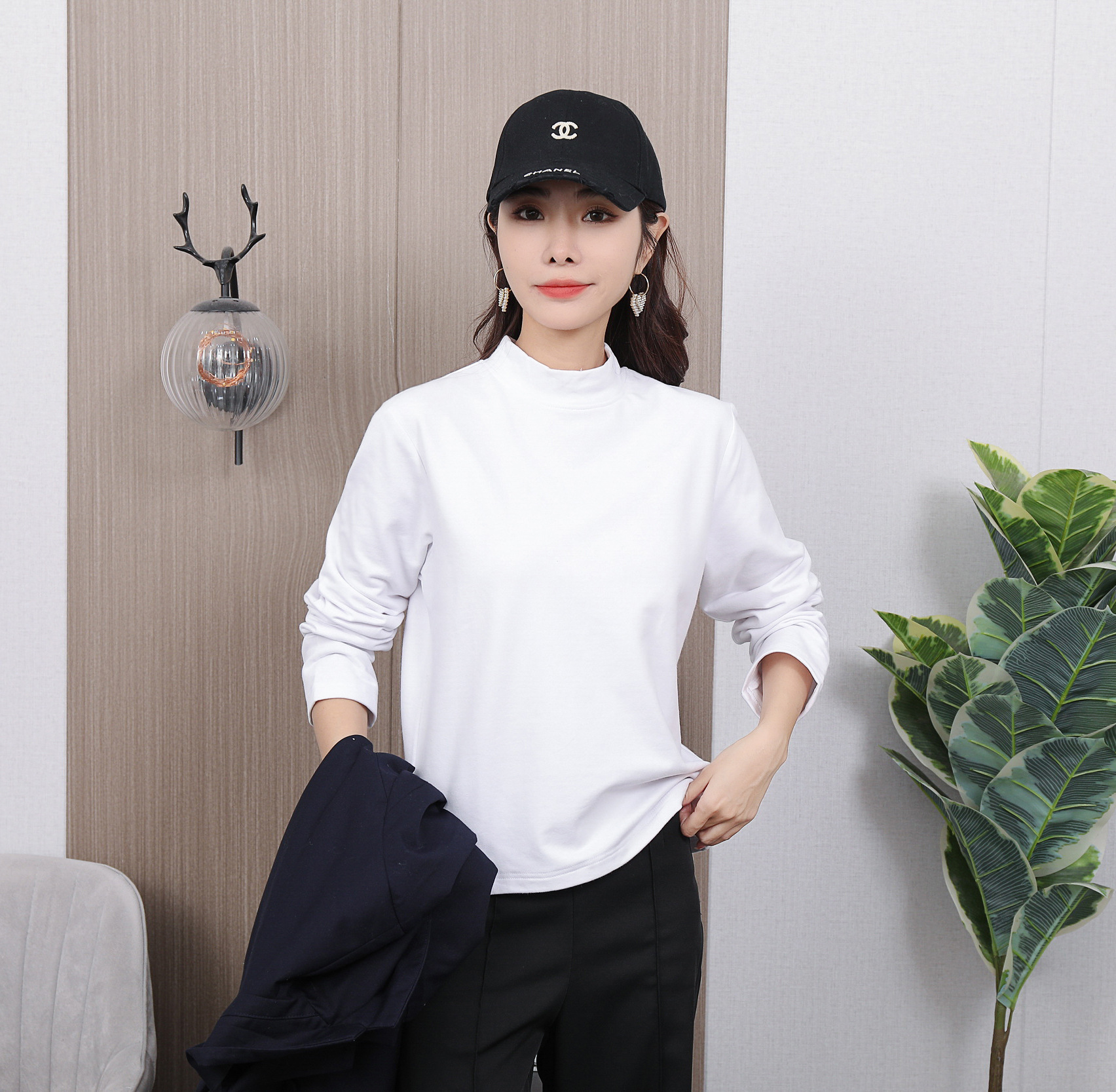 韩版纯棉半高领打底衫女加绒加厚秋冬新款高端修身长袖T恤女上衣详情13