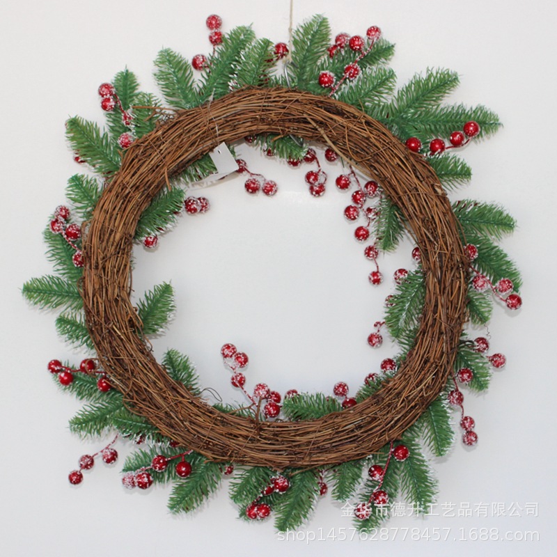 Desheng Thanksgiving Decoration Cross-border e-commerce Amazon Red Fruit, Snow, Frost, snow Powder Flower Wreath Christmas decoration pic 9