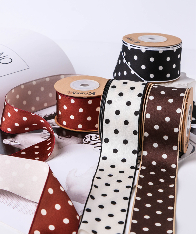 Smooth polka dot printed webbing, DIY bow hair accessories, clothing hat accessories, gifts, flower packaging polka dot tape pic 9