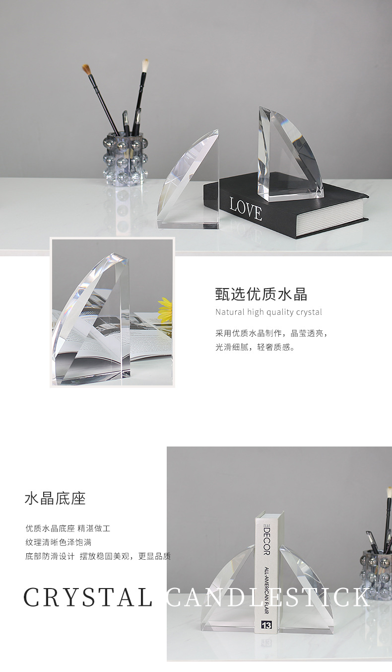 Modern, simple, transparent geometric semi-fan-shaped crystal bookshelves, bookcases, model room office decorative items pic 23