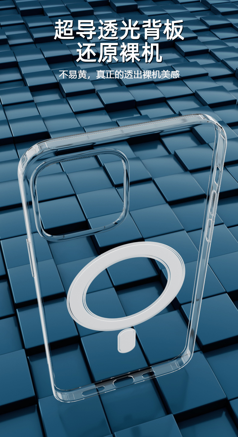 适用iPhone15pro苹果磁吸手机壳magsafe带动画14透明12全包亚克力详情3