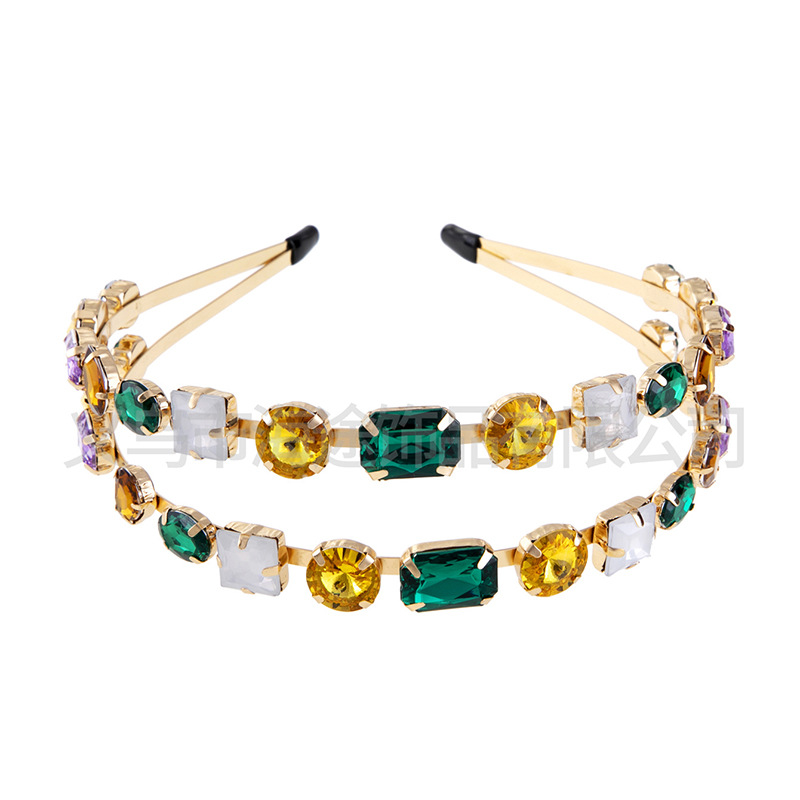 European and American style fashionable and trendy alloy diamond-encrusted super sparkling hair band, Baroque color full drill bit band manufacturer wholesale pic 3