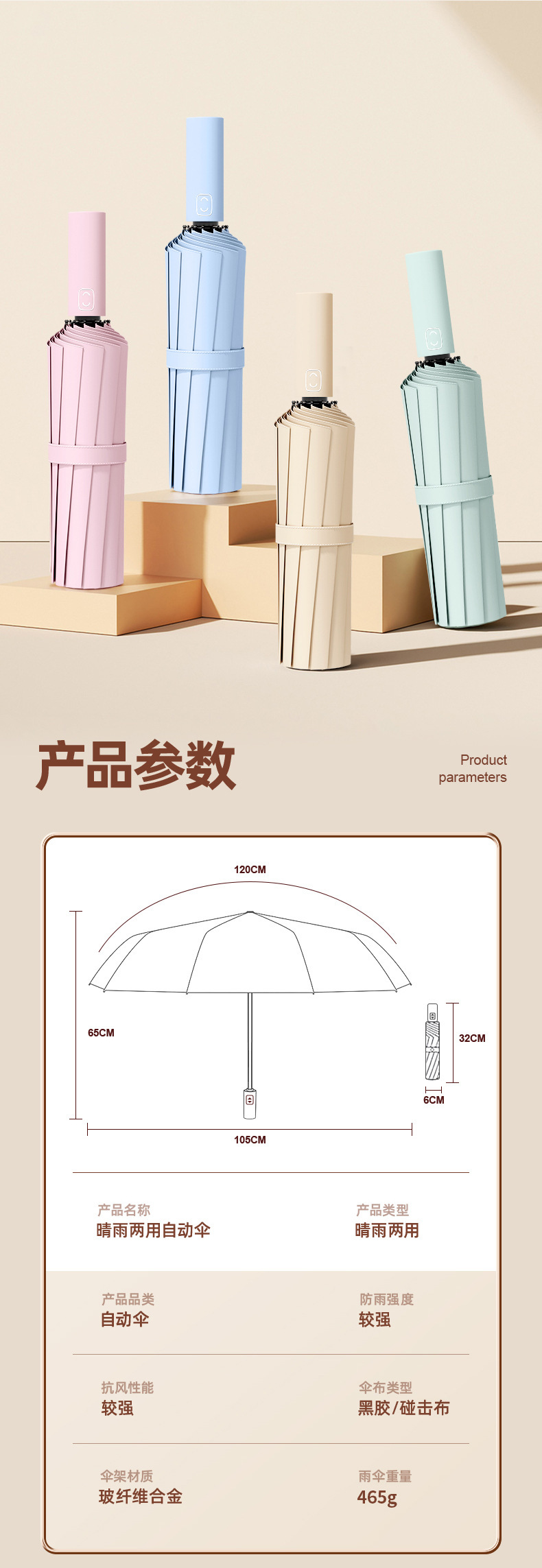 伞自动24骨雨伞批发大号超大太阳伞女高级感折叠伞防晒遮阳伞工厂详情62