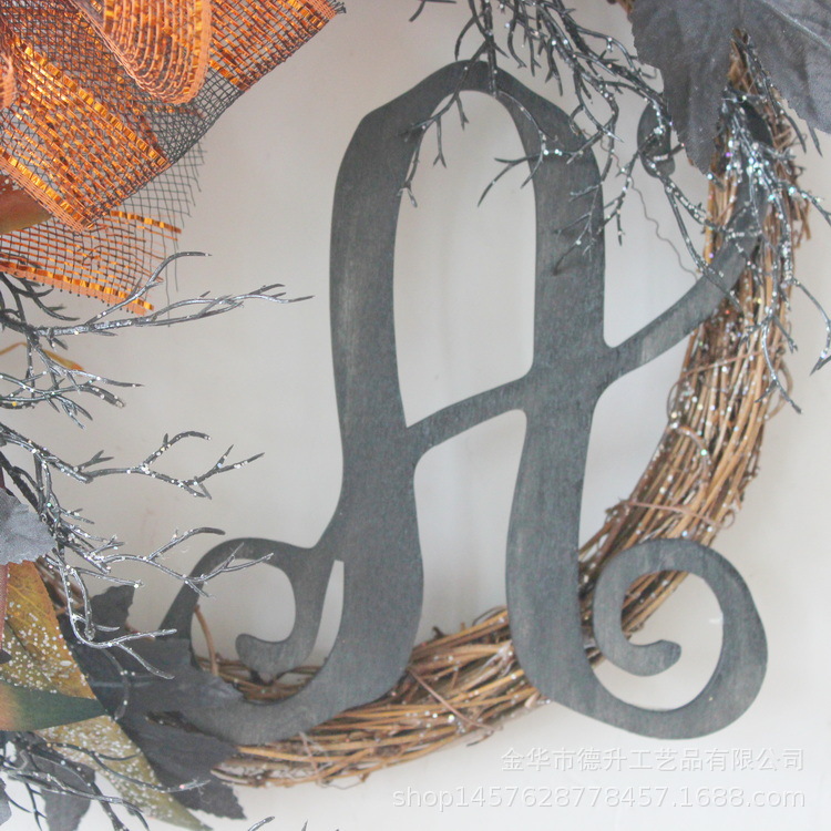Desheng Cross-border E-commerce Amazon Halloween Simulation black maple leaves, pumpkins, ribbons, branches, wooden signs, rattan rings, garlands pic 5