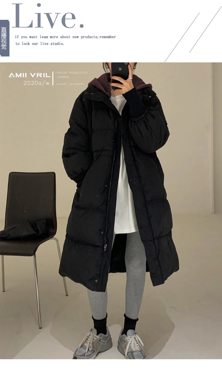 Down jacket for women, mid-length, knee-length style, 2022 Dongdaemun, South Korea, patchwork knitted hooded couple white duck down jacket trend pic 23