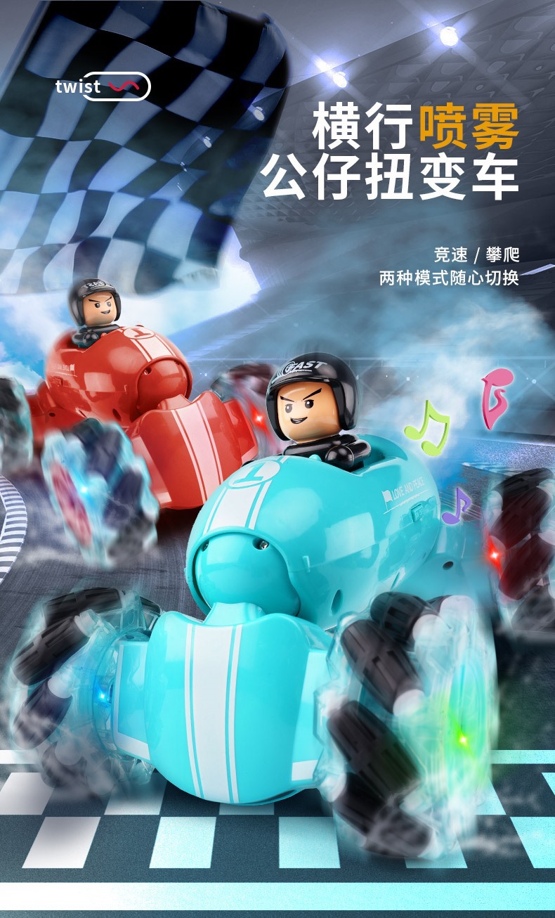 横行喷雾公仔扭变车手势感应高速四驱漂移2.4G无线遥控车玩具批发详情1