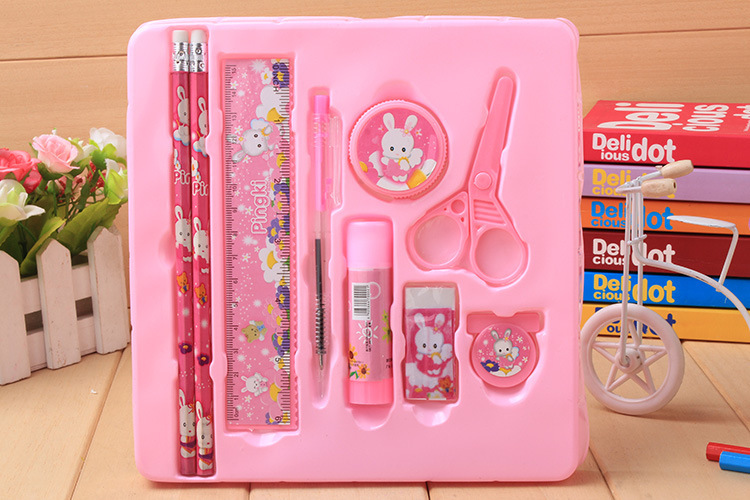 Special offer Cartoon Rabbit Pink and Blue 9-piece stationery set TZ2009 Student stationery set wholesale Taobao supply pic 6