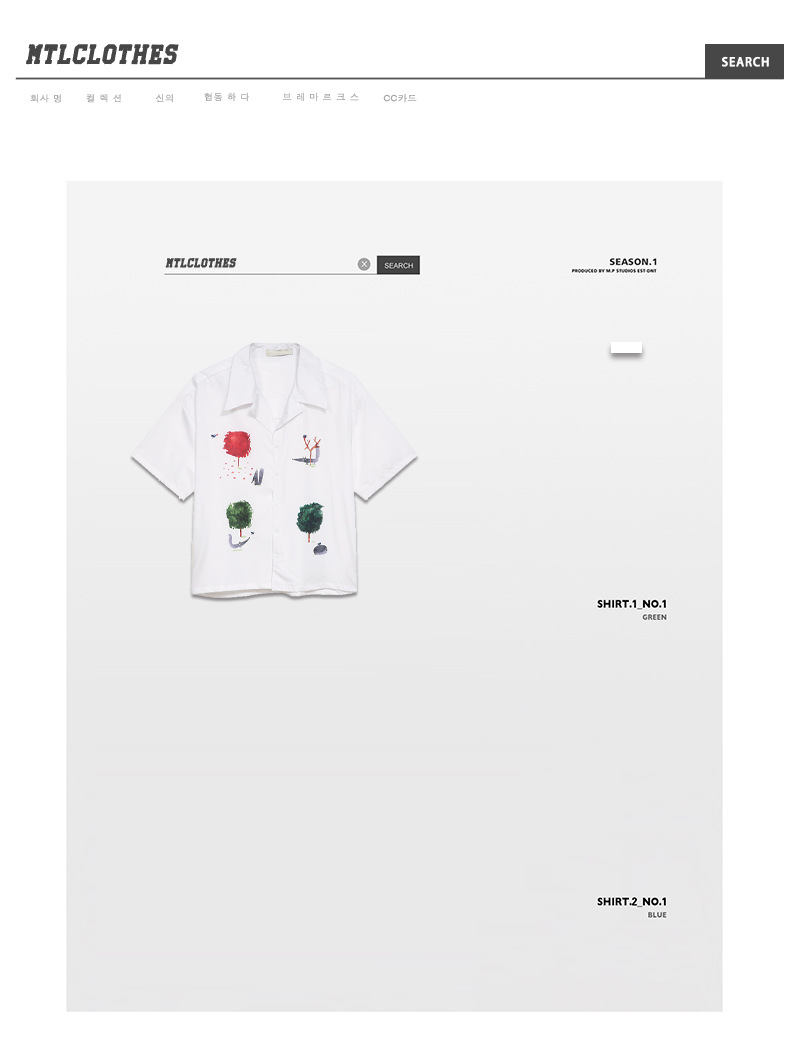MTLCLOTHES男装|2024春款新品 韩版ootd卡通印花翻领短袖休闲衬衫详情3