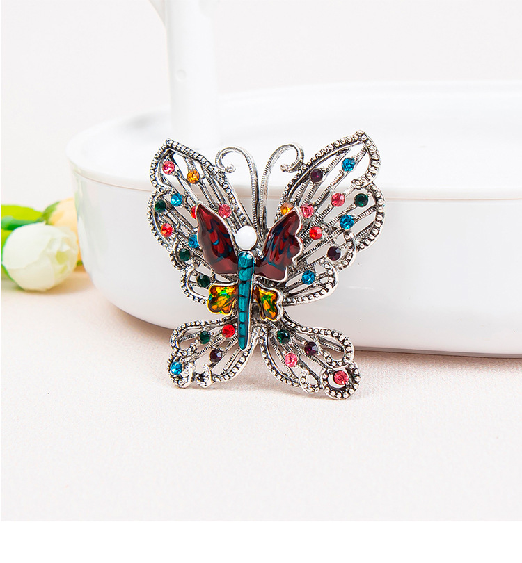 韩版新款蝴蝶胸针彩色镶钻画油昆虫动物胸花胸针女百搭西装别针详情4