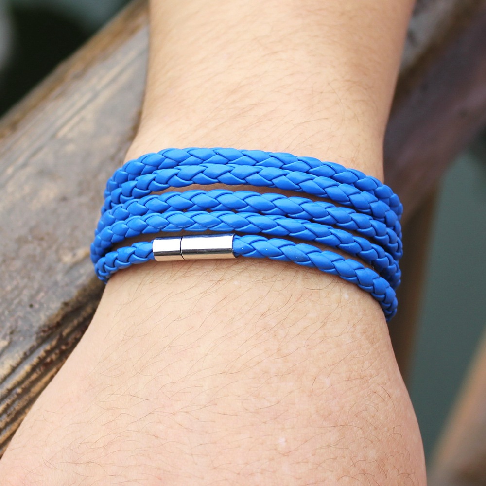 Wholesale of new style bracelets, colorful punk couple bracelets, multi-layer PU leather for men and women, charming leather pic 12