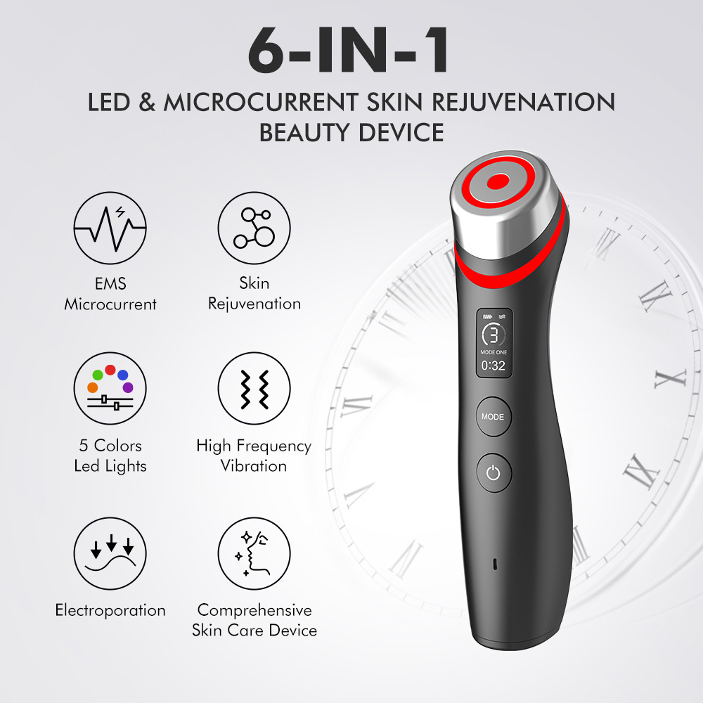 Cross-border new product: 5-color light introduction ems micro-current vibration massage device, Red and Blue Light Water Light Pore Beauty device pic 2