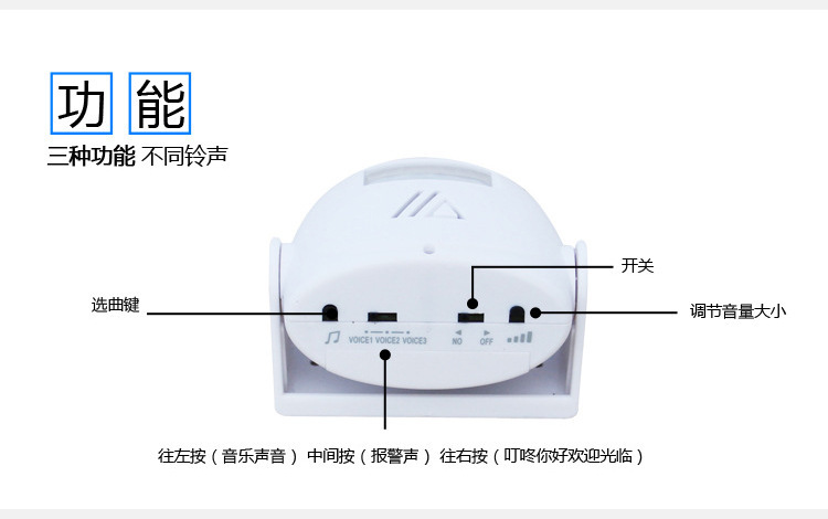 人体感应迎宾器黑白语音门铃人来人走来客提醒器防盗报警器详情8