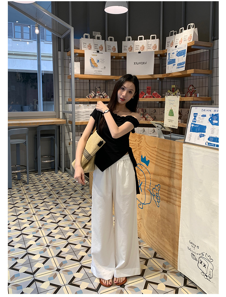 爱西里2025夏季减龄甜美拼木耳花边斜肩下摆不规则短袖T恤女13835详情31