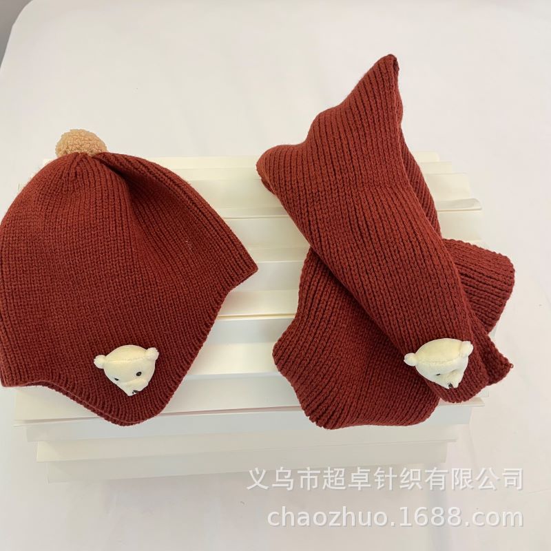 Invierno caliente INS viento niños osos cute protectores de oídos gorro bufanda set pic 6