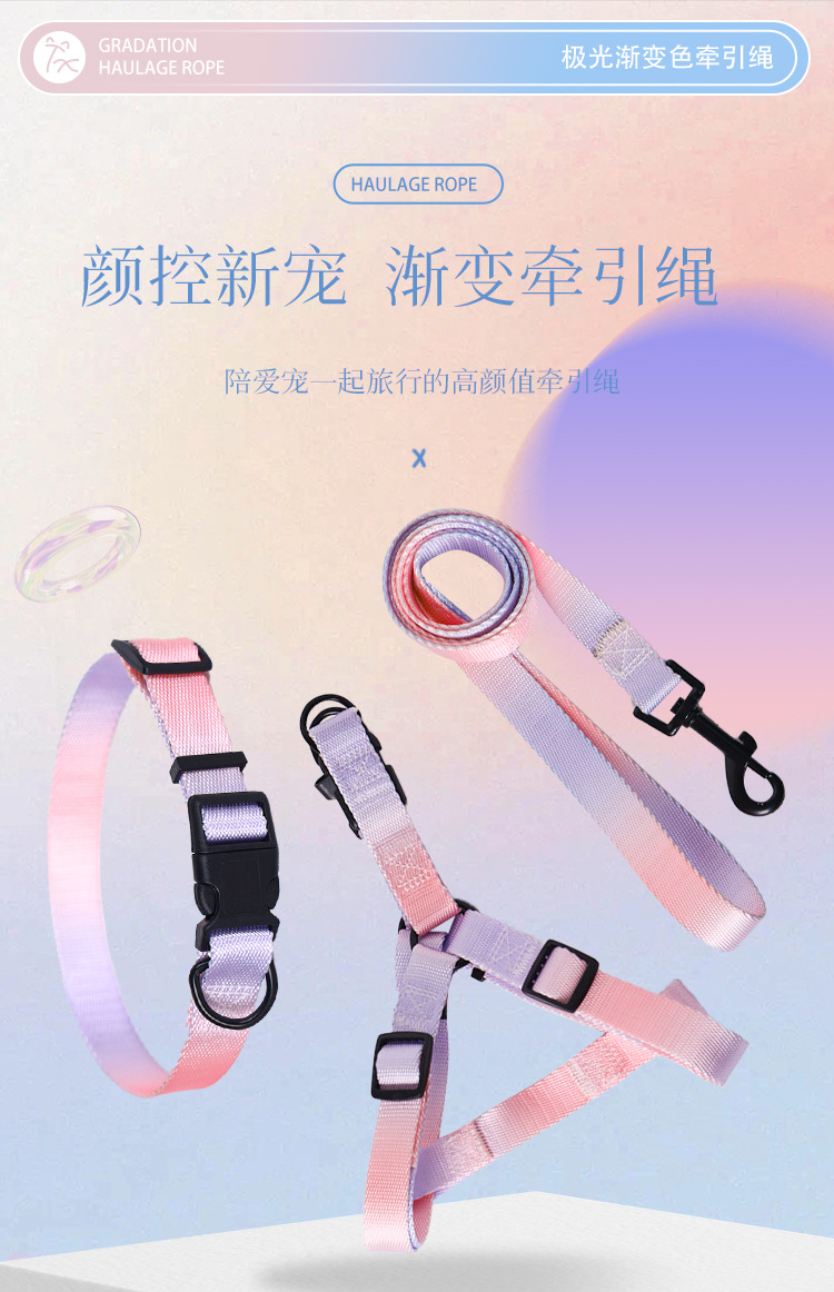 炫彩狗狗牵引绳渐变宠物胸背带外出遛狗绳防挣脱狗项圈大型犬狗绳详情1