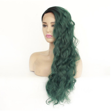 Half-hand woven wig cover, green European and American fashion style, wavy long curly hair front lace wig LW0356 pic 3