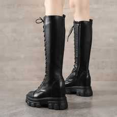 皮面长筒靴女2021秋冬新款厚底马丁靴女休闲女式皮靴子内增高女鞋详情5