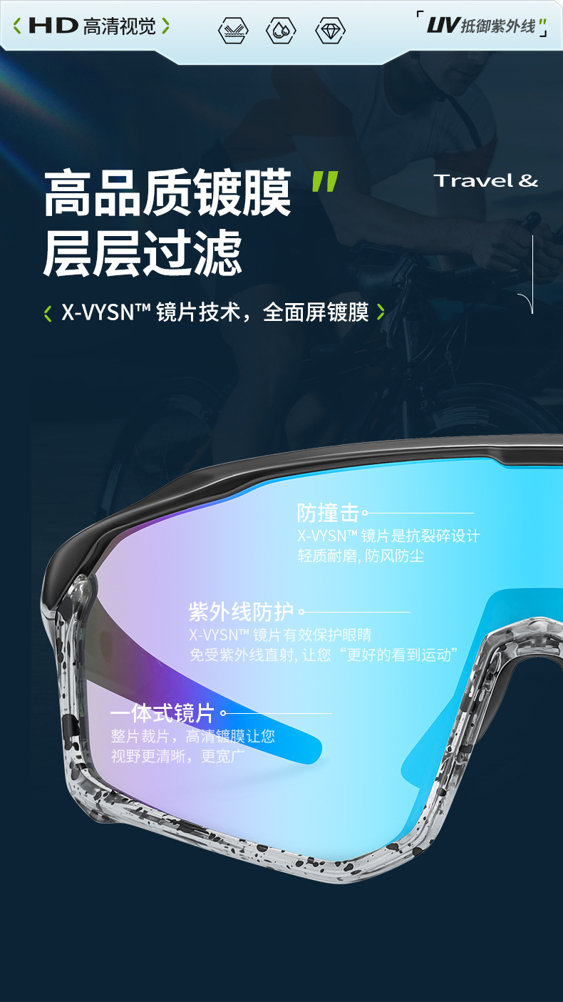 新款时尚欧美骑行眼镜炫彩防风防尘运动太阳镜批发户外登山遮阳镜详情3