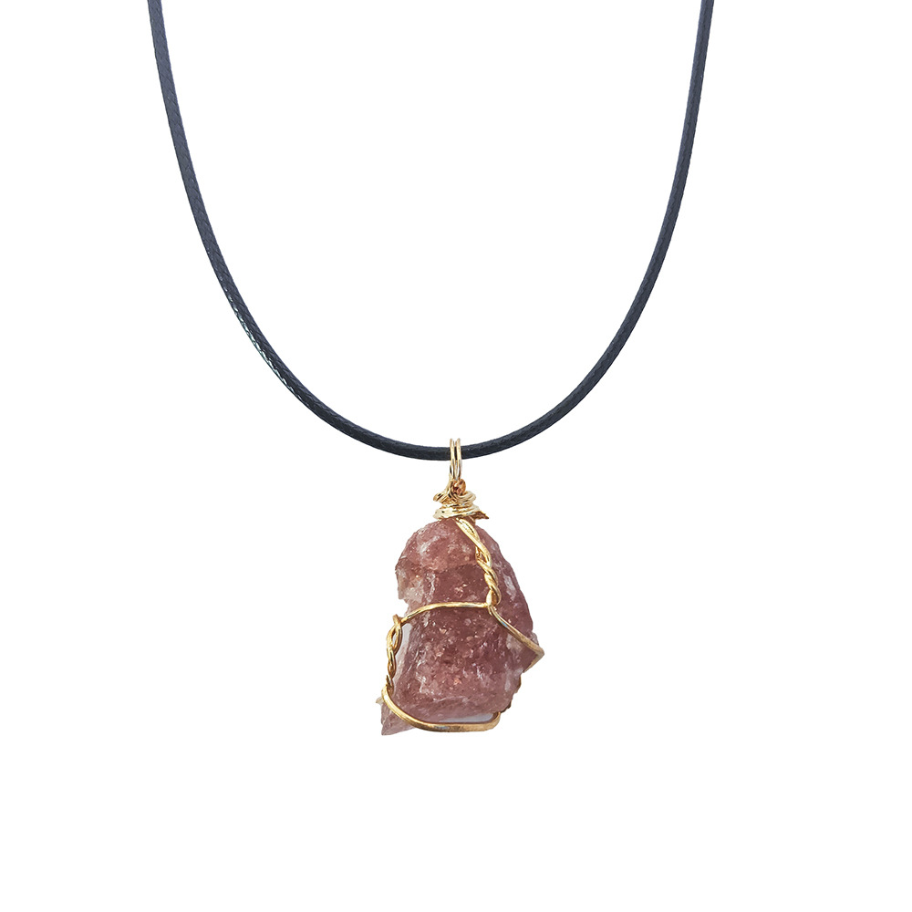Cross-border winding jewelry: Yellow crystal raw stone winding pendant, pink amethyst fluorite, Dongling jade irregular stone necklace pic 2