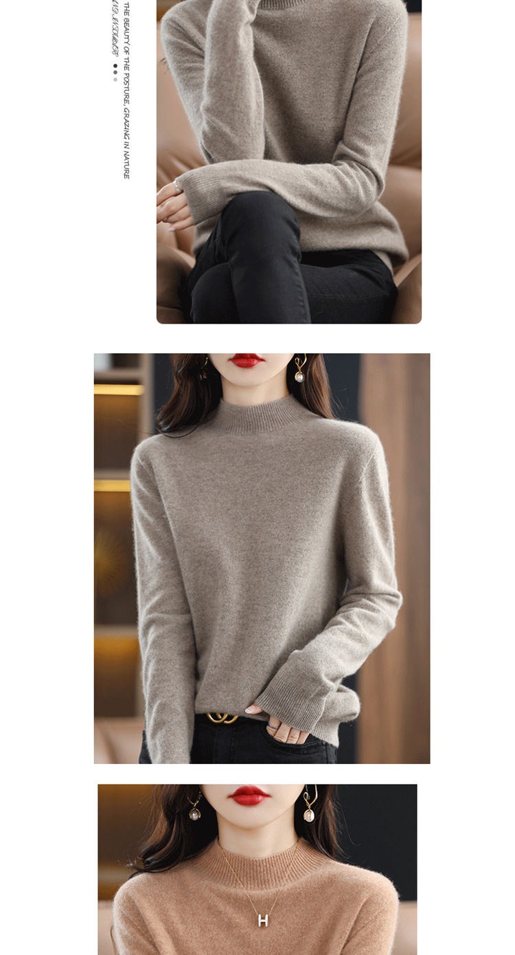 The new semi-high-neck cashmere sweater for women in the 2022 autumn and winter season is elegant and slimming. It is a versatile cashmere base knitted sweater top pic 10