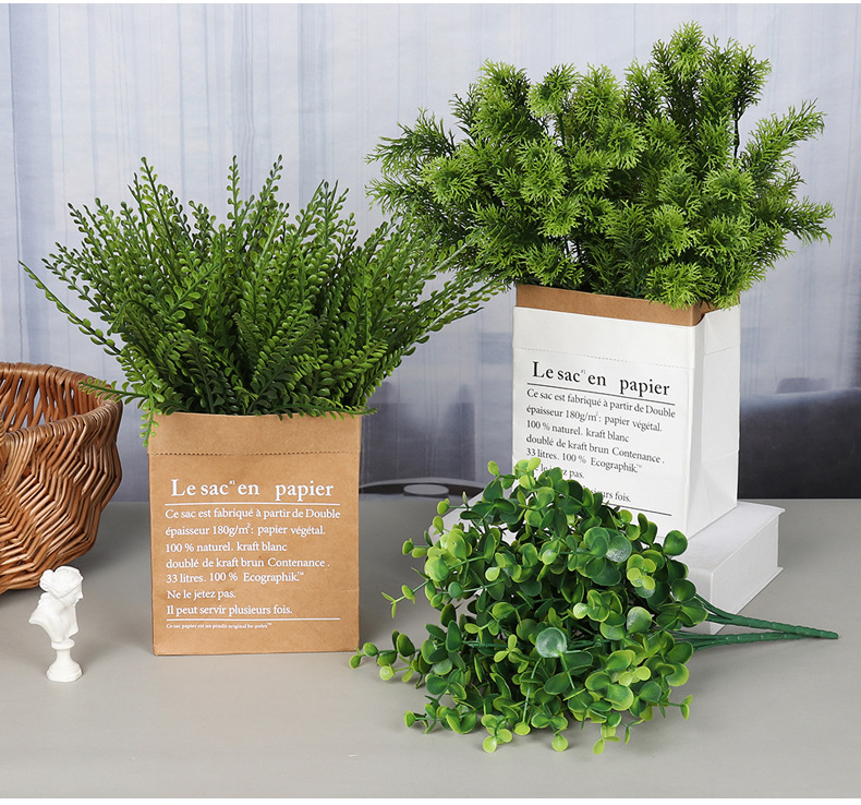 Eucalyptus artificial green plant bunches, outdoor greening artificial plant projects, fence grass, hotel soft decoration artificial flowers pic 36