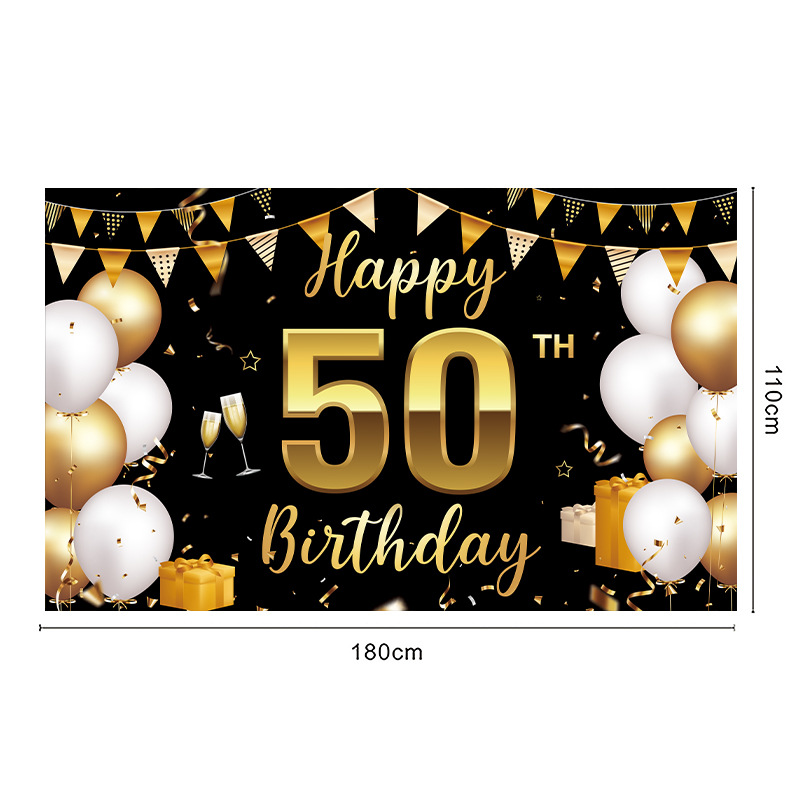 跨境黑金色数字生日横幅 摄影拍照背景布幕布 生日派对场景布装饰 工艺品添彩你的派对详情17
