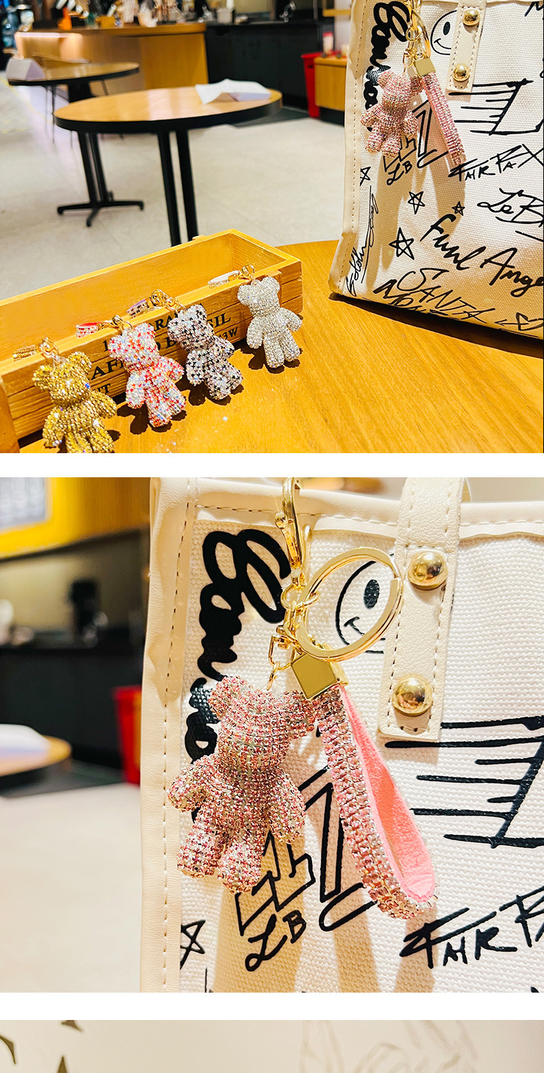 Diamond-encruted bear creative keychains, all-diamond cute cars, cool bear chains, cartoon high-end bags and pendants wholesale pic 10
